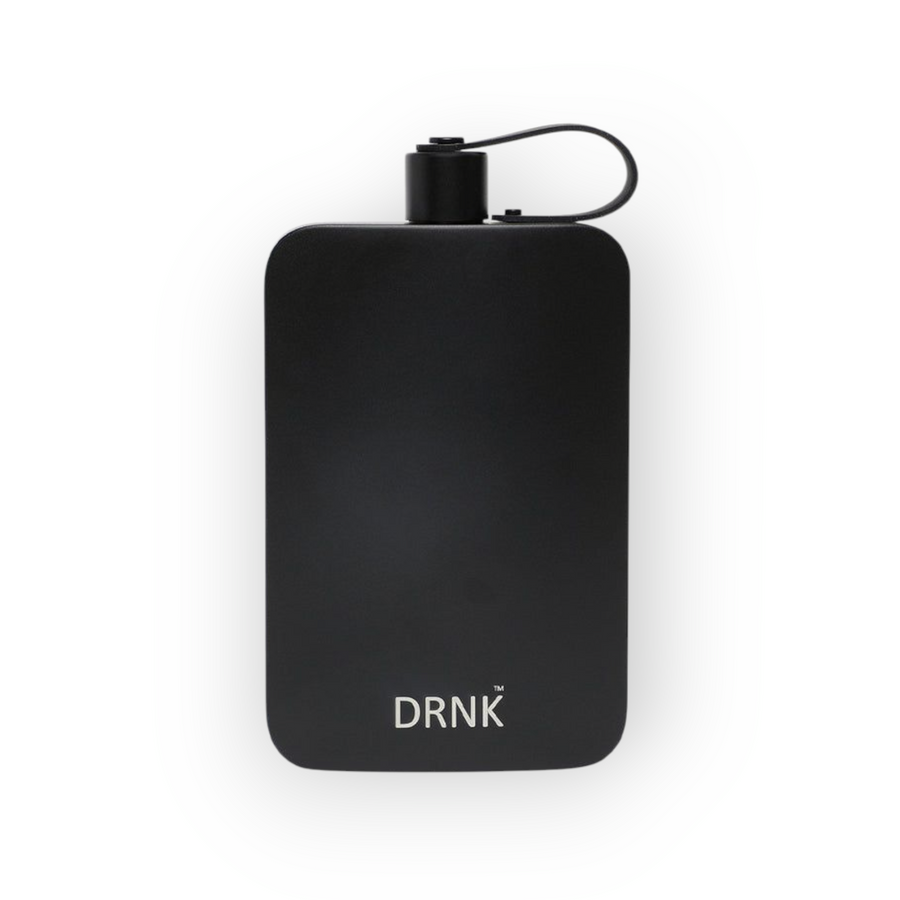 Graphite Black DRNK Slim flat stainless steel water bottle, front view