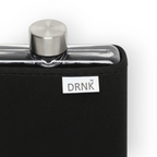 Black DRNK Slim flat Tritan plastic water bottle with black sleeve, cap detail