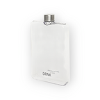 Clear DRNK Slim Tritan flat plastic water bottle without sleeve, front view