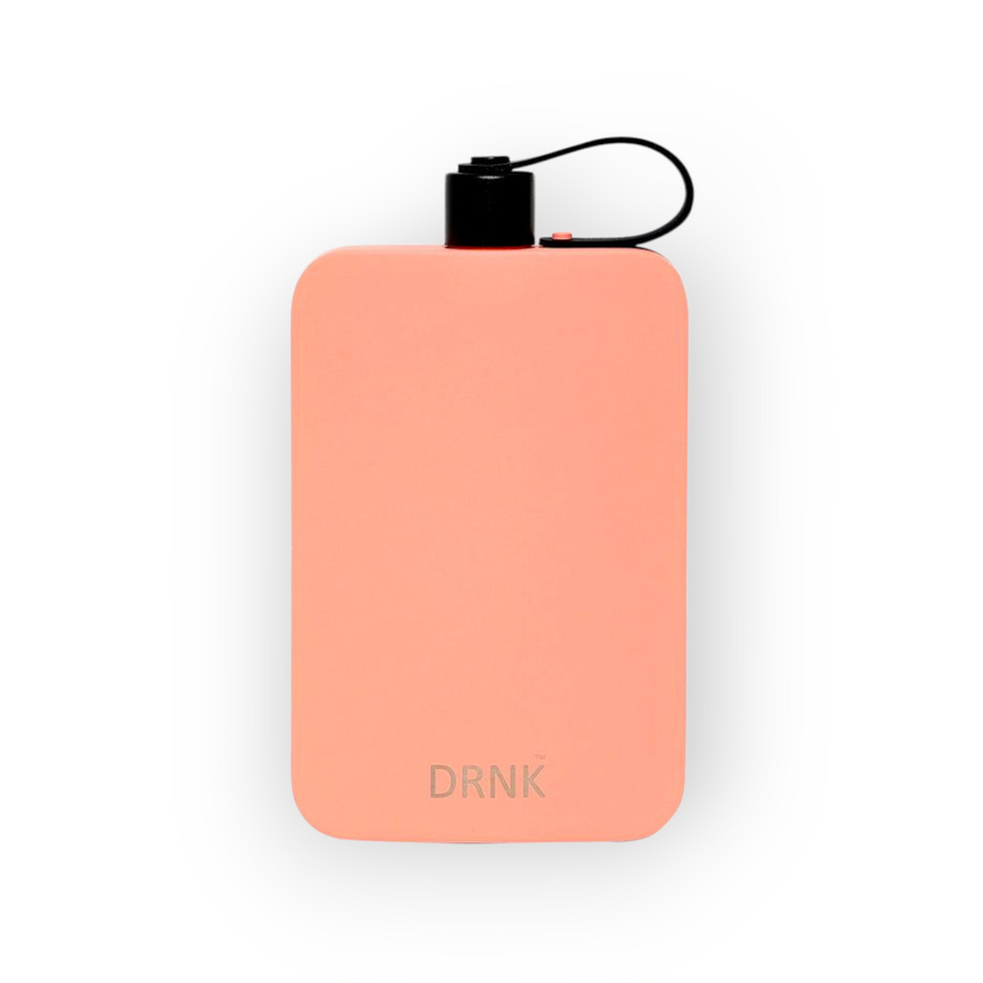 Coral Pink DRNK Slim flat stainless steel water bottle, front view