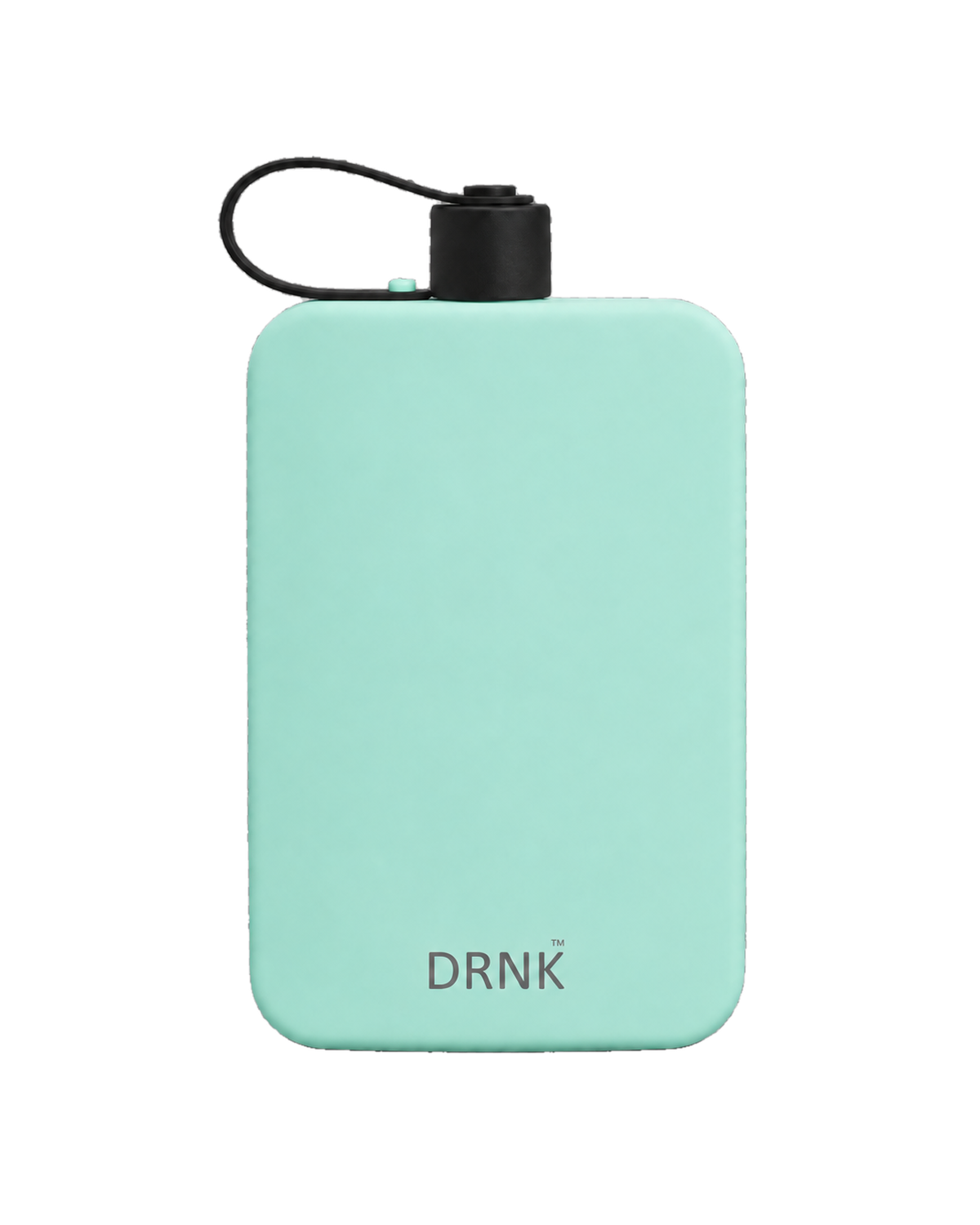 Mint DRNK Slim Steel 17 oz flat water bottle with west-facing silicone strap and 28 mm profile