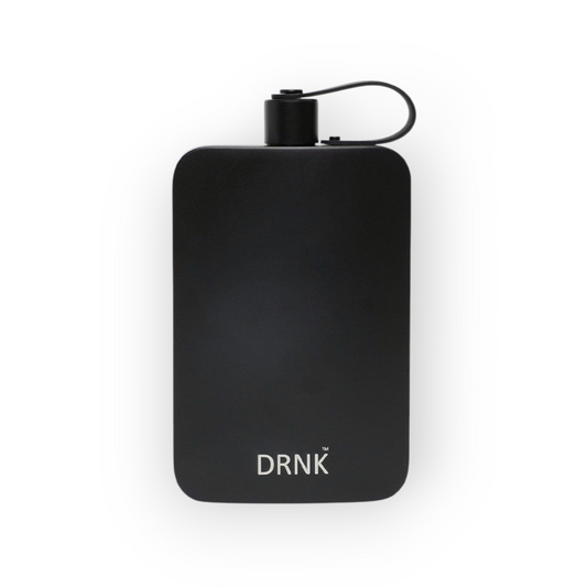 Graphite Black DRNK Slim flat stainless steel water bottle, front view