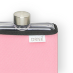 Pink DRNK Slim flat Tritan plastic water bottle with pink sleeve, cap detail