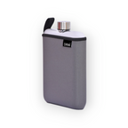 Slate DRNK Slim flat Tritan plastic water bottle with slate sleeve, angled view